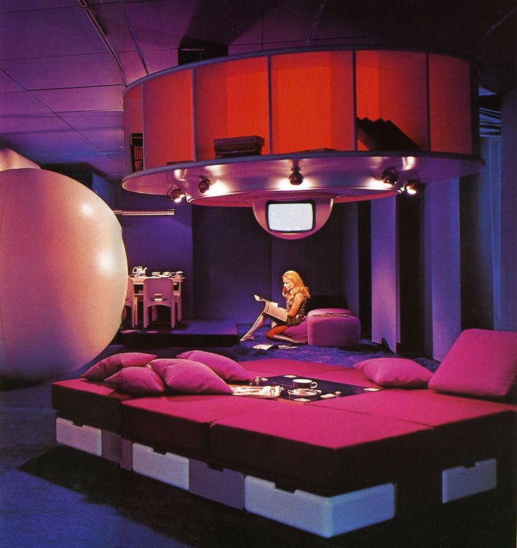 Vintage 60s Interior. Prototype of "Visiona 1 Futuristic Habitat", Central Living Block. Designed by Joe Colombo.