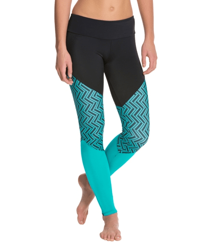 Onzie Track Leggings in Teal Chevron at YogaOutlet.com. (Click image to visit site.)