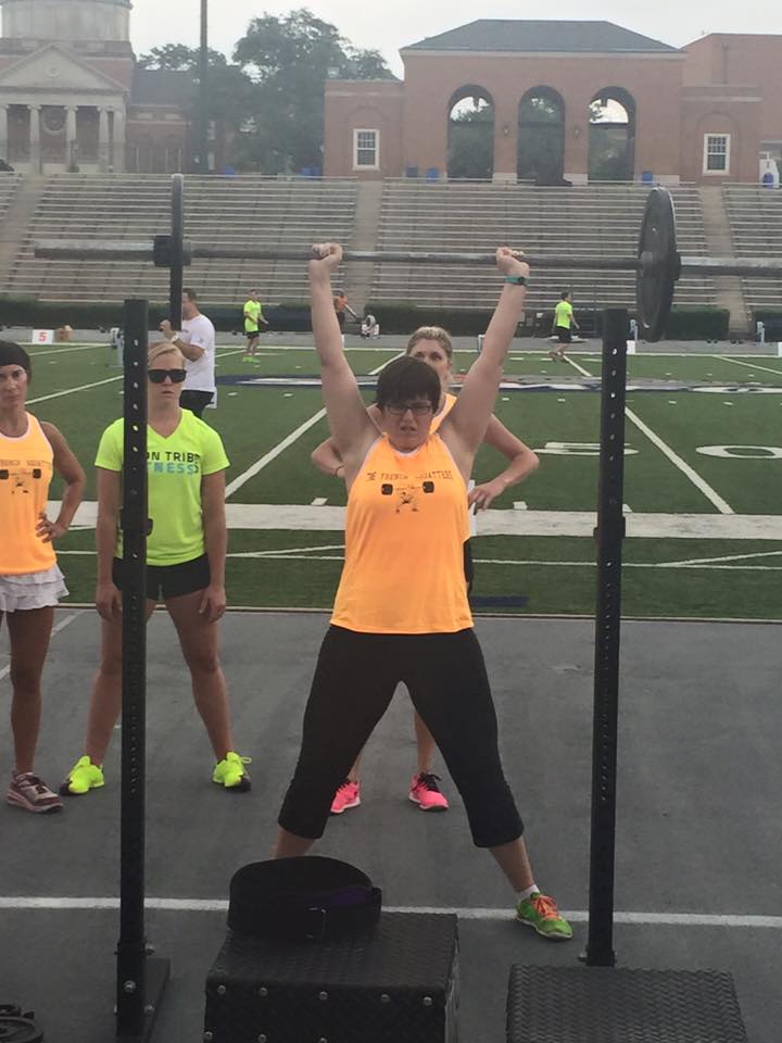 My feet are too far apart, and I could have put more weight over my head. But this is me holding up 75 lbs overhead, when 9 months ago I struggled with just putting a 35 lbs bar up there. 