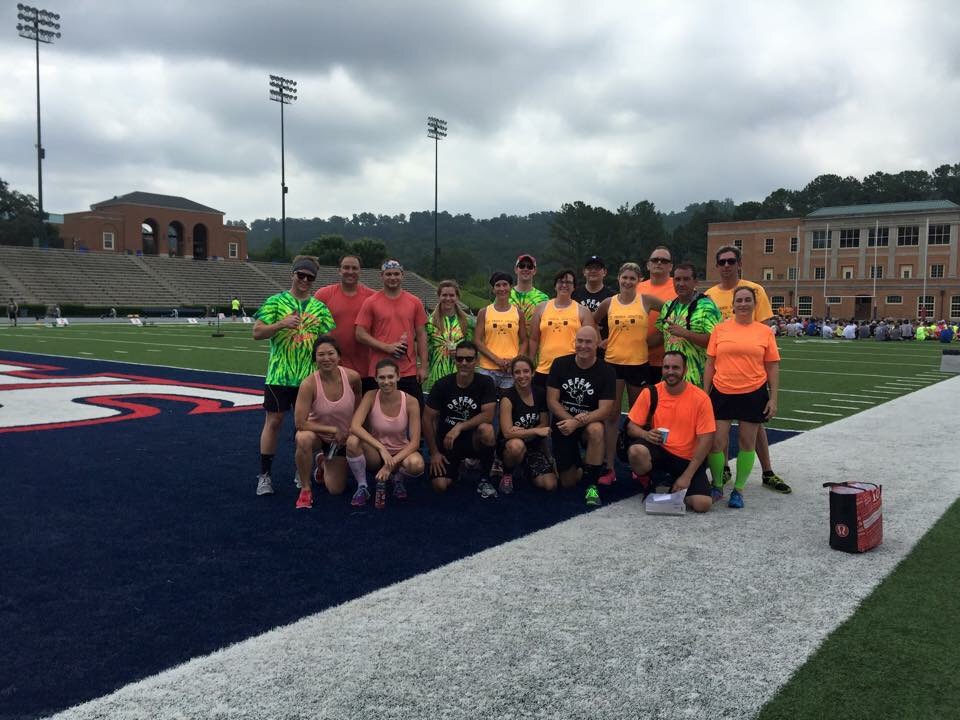 The Gray Division teams after competing, sweaty and happy.